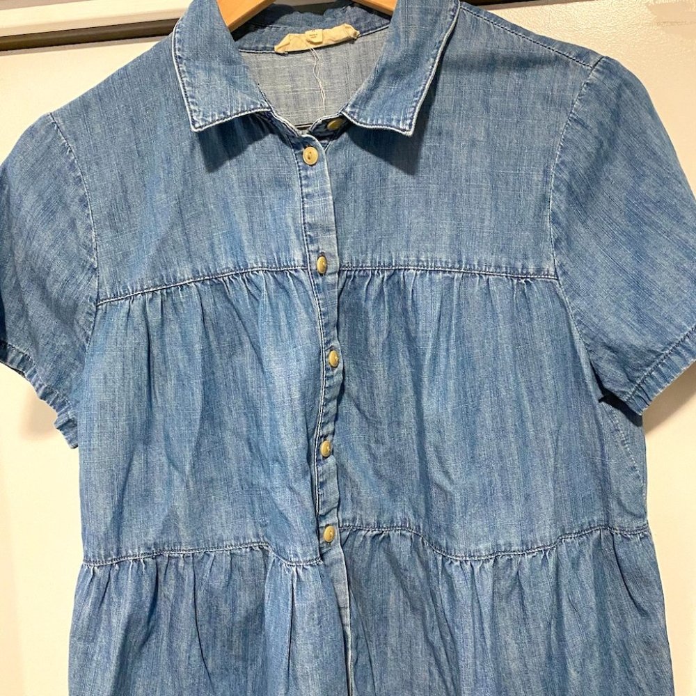 Madewell Short Sleeve Denim Flare Button Down, Size M